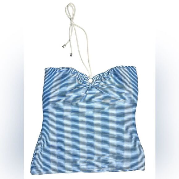 Shoshanna Swimwear Blue and White Striped Halter Strapless Tankini Top Swim Top - Picture 5 of 14